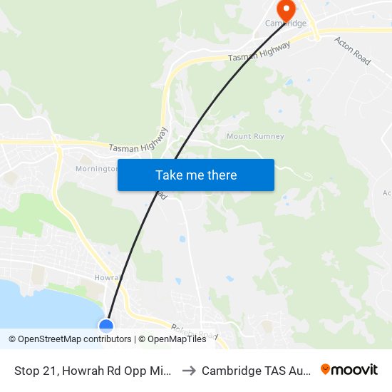 Stop 21, Howrah Rd Opp Minerva St to Cambridge TAS Australia map