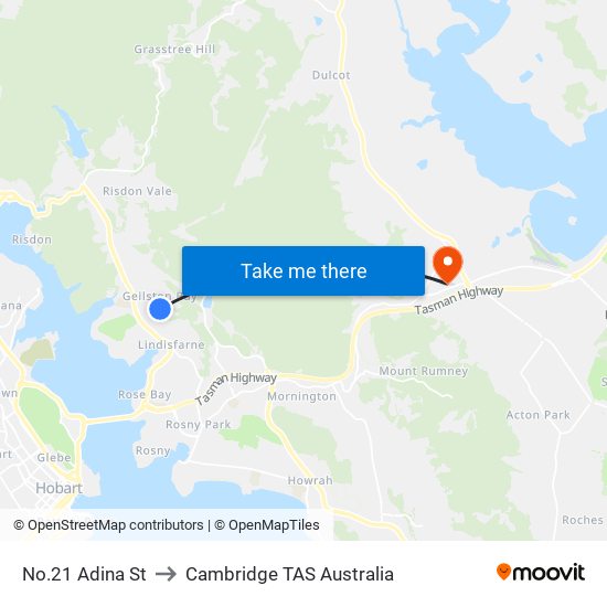 No.21 Adina St to Cambridge TAS Australia map