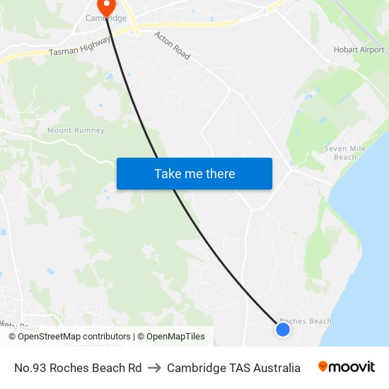 No.93 Roches Beach Rd to Cambridge TAS Australia map