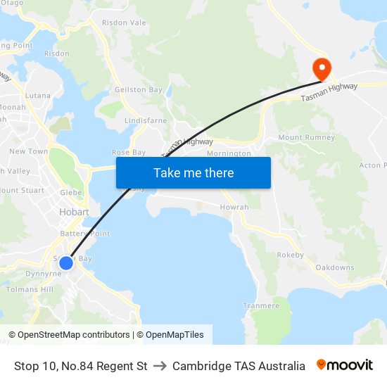 Stop 10, No.84 Regent St to Cambridge TAS Australia map