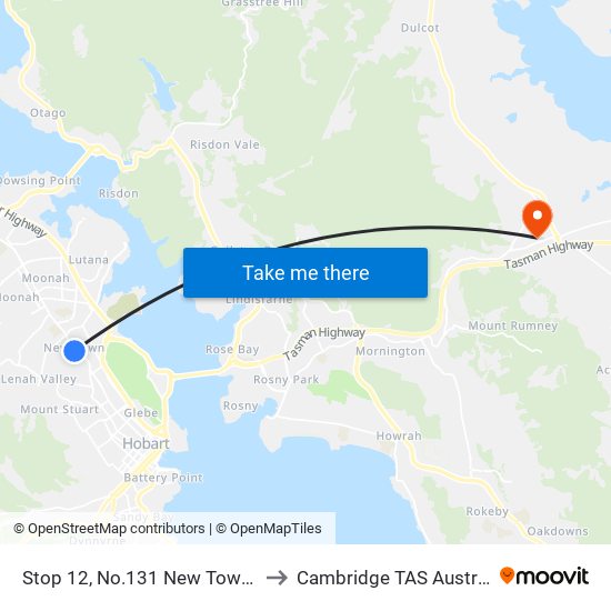 Stop 12, No.131 New Town Rd to Cambridge TAS Australia map