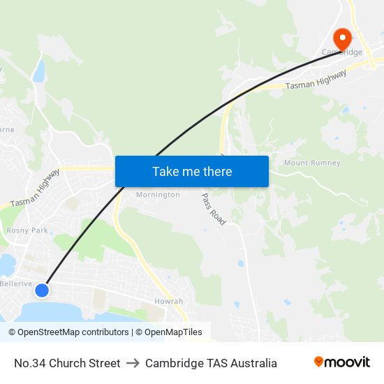 No.34 Church Street to Cambridge TAS Australia map