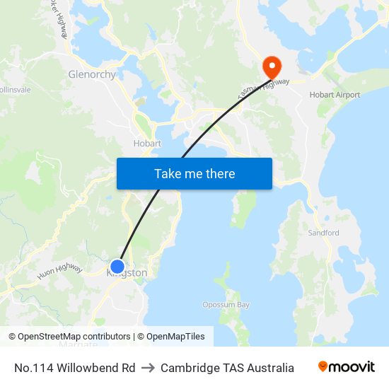 No.114 Willowbend Rd to Cambridge TAS Australia map