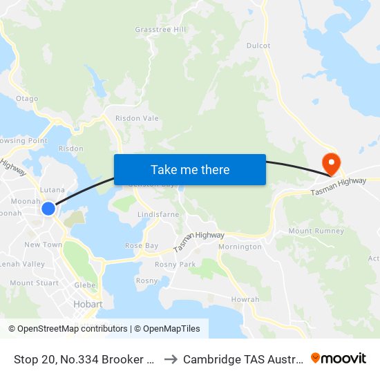 Stop 20, No.334 Brooker Hwy to Cambridge TAS Australia map