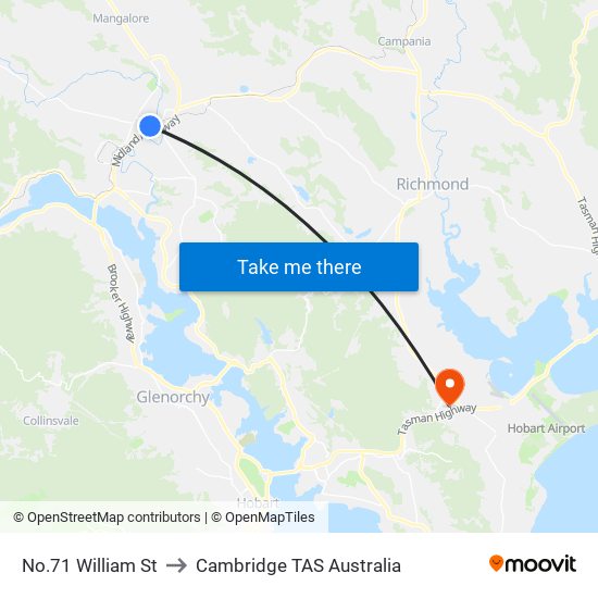 No.71 William St to Cambridge TAS Australia map