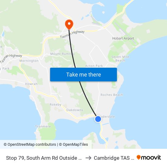 Stop 79, South Arm Rd Outside Foreshore Hotel to Cambridge TAS Australia map