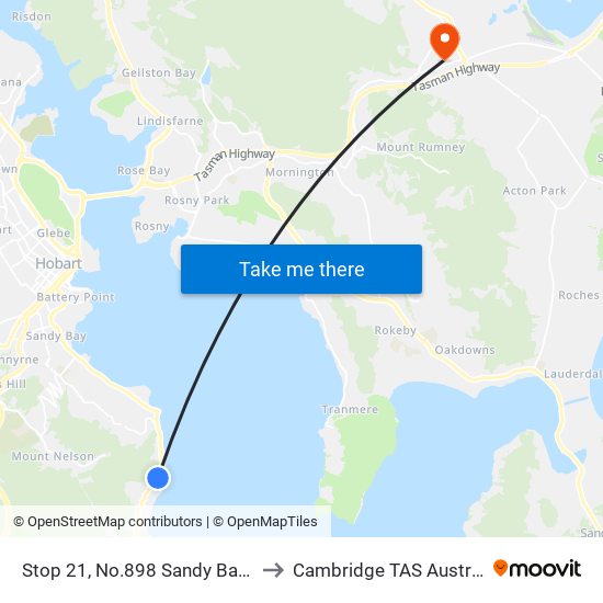 Stop 21, No.898 Sandy Bay Rd to Cambridge TAS Australia map