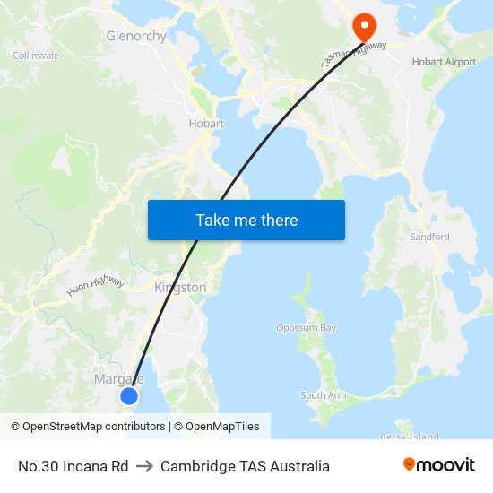 No.30 Incana Rd to Cambridge TAS Australia map