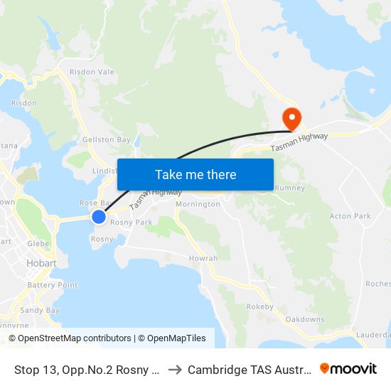 Stop 13, Opp.No.2 Rosny Esp to Cambridge TAS Australia map