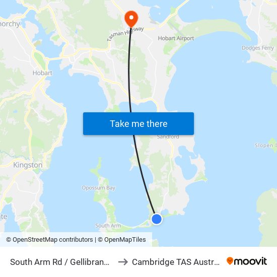 South Arm Rd / Gellibrand Dr to Cambridge TAS Australia map