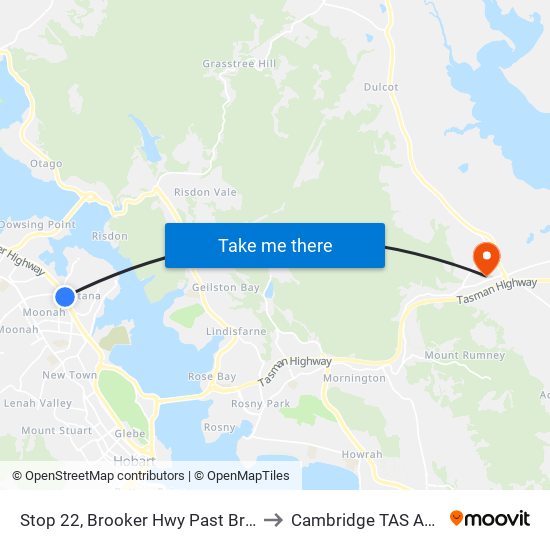 Stop 22, Brooker Hwy Past Brooker Inn to Cambridge TAS Australia map