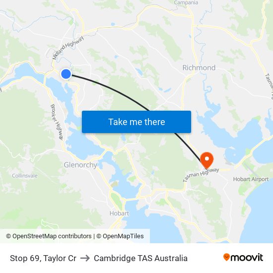 Stop 69, Taylor Cr to Cambridge TAS Australia map