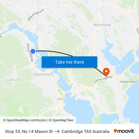 Stop 55, No.14 Mason St to Cambridge TAS Australia map