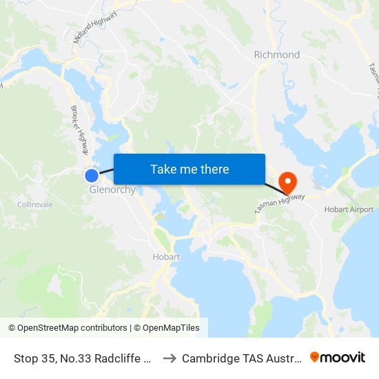 Stop 35, No.33 Radcliffe Cres to Cambridge TAS Australia map