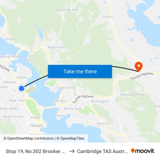 Stop 19, No.302 Brooker Hwy to Cambridge TAS Australia map