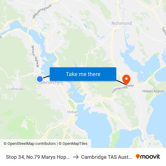 Stop 34, No.79 Marys Hope Rd to Cambridge TAS Australia map