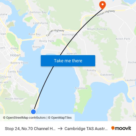 Stop 24, No.70 Channel Hwy to Cambridge TAS Australia map