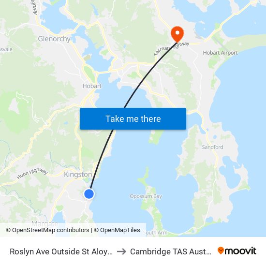Roslyn Ave Outside St Aloysius to Cambridge TAS Australia map