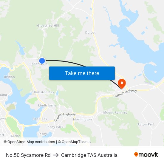 No.50 Sycamore Rd to Cambridge TAS Australia map