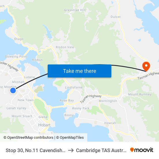 Stop 30, No.11 Cavendish Rd to Cambridge TAS Australia map