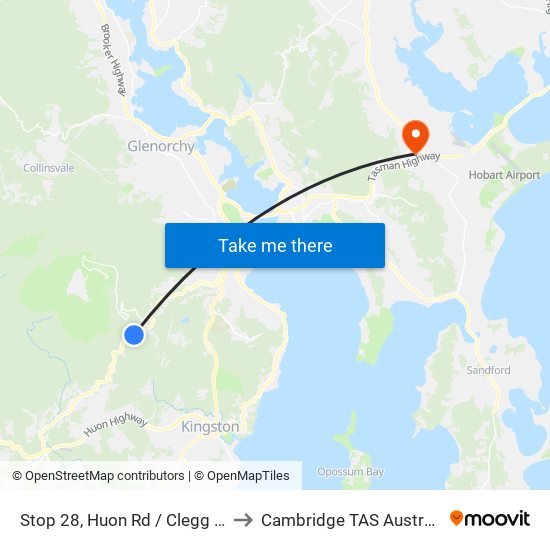 Stop 28, Huon Rd / Clegg Rd to Cambridge TAS Australia map