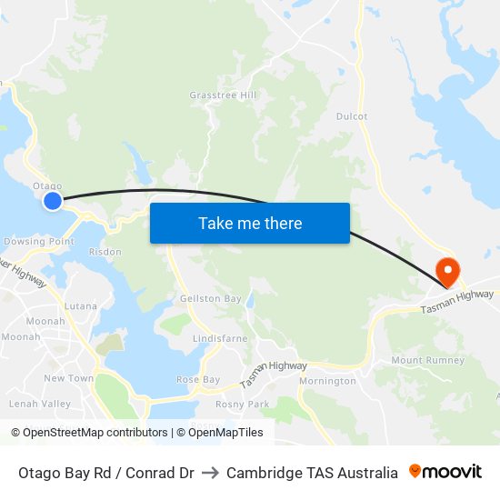 Otago Bay Rd / Conrad Dr to Cambridge TAS Australia map