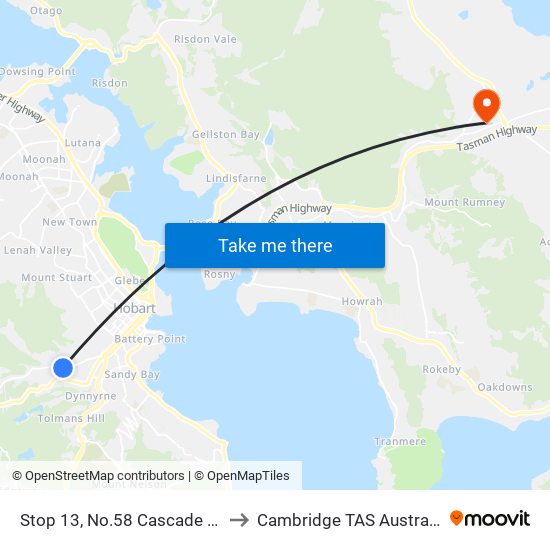 Stop 13, No.58 Cascade Rd to Cambridge TAS Australia map