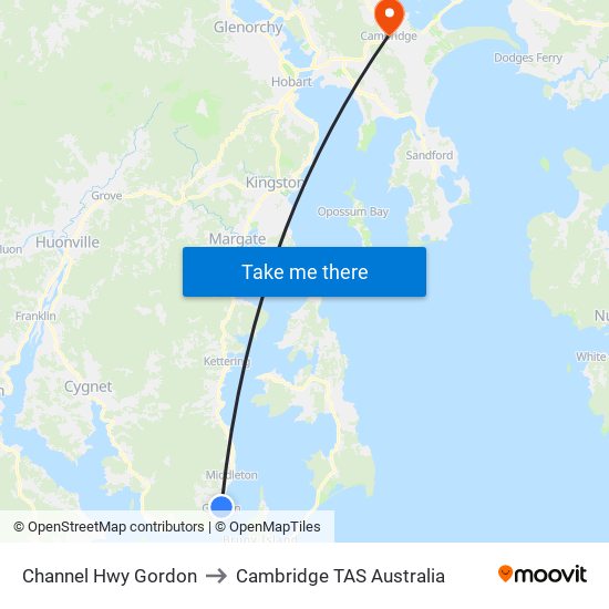 Channel Hwy Gordon to Cambridge TAS Australia map