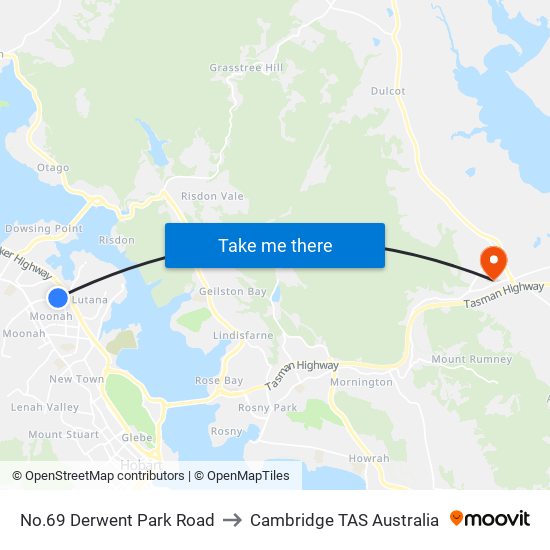 No.69 Derwent Park Road to Cambridge TAS Australia map