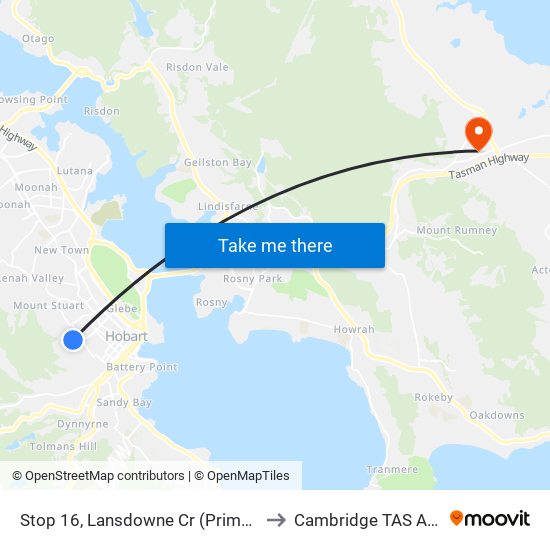 Stop 16, Lansdowne Cr (Primary School) to Cambridge TAS Australia map