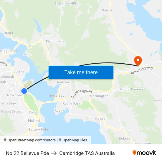 No.22 Bellevue Pde to Cambridge TAS Australia map