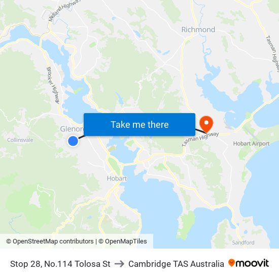 Stop 28, No.114 Tolosa St to Cambridge TAS Australia map