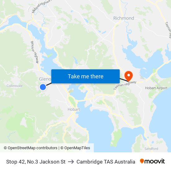 Stop 42, No.3 Jackson St to Cambridge TAS Australia map