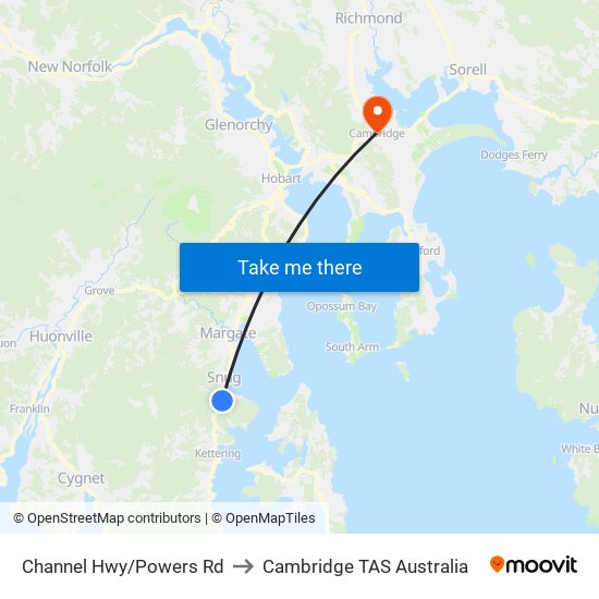 Channel Hwy/Powers Rd to Cambridge TAS Australia map