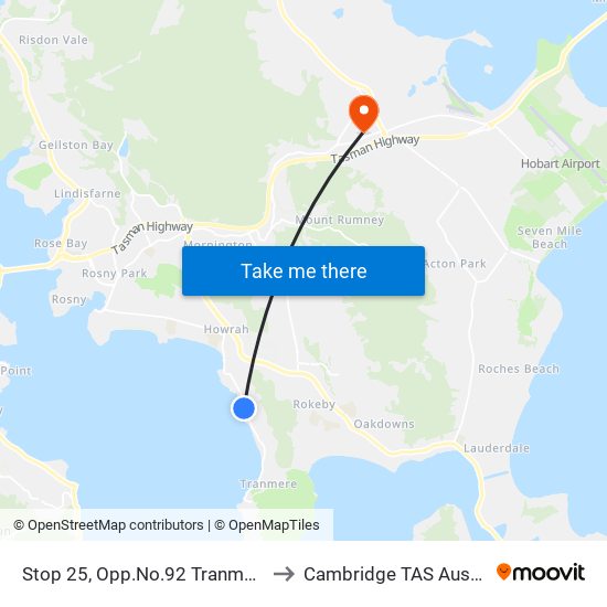 Stop 25, Opp.No.92 Tranmere Rd to Cambridge TAS Australia map