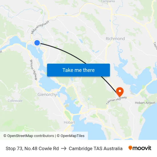 Stop 73, No.48 Cowle Rd to Cambridge TAS Australia map