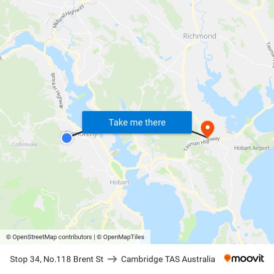 Stop 34, No.118 Brent St to Cambridge TAS Australia map