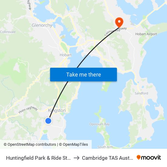 Huntingfield Park & Ride Stop A to Cambridge TAS Australia map