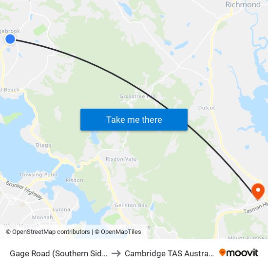 Gage Road (Southern Side) to Cambridge TAS Australia map