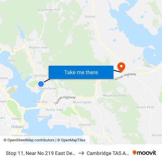 Stop 11, Near No.219 East Derwent Hwy to Cambridge TAS Australia map