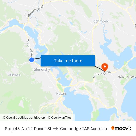 Stop 43, No.12 Danina St to Cambridge TAS Australia map