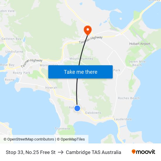 Stop 33, No.25 Free St to Cambridge TAS Australia map