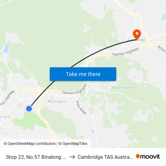 Stop 22, No.57 Binalong Rd to Cambridge TAS Australia map