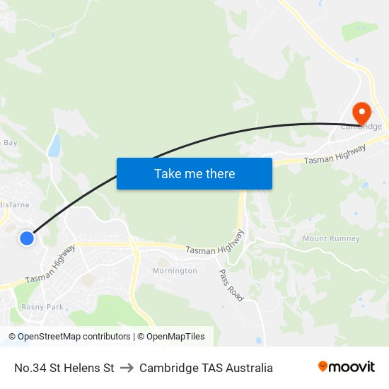 No.34 St Helens St to Cambridge TAS Australia map