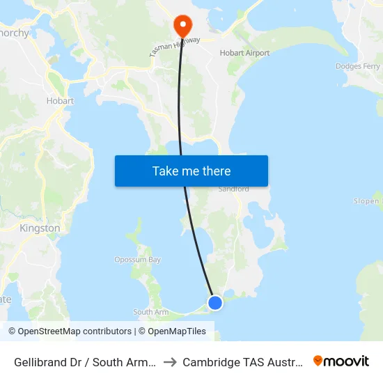 Gellibrand Dr / South Arm Rd to Cambridge TAS Australia map