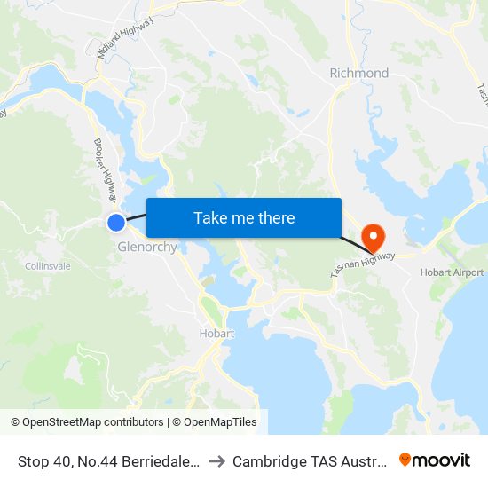 Stop 40, No.44 Berriedale Rd to Cambridge TAS Australia map