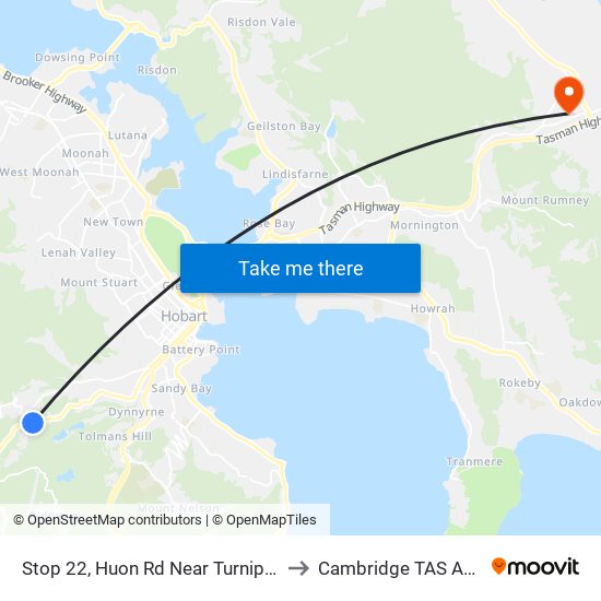 Stop 22, Huon Rd Near Turnip Fields Rd to Cambridge TAS Australia map