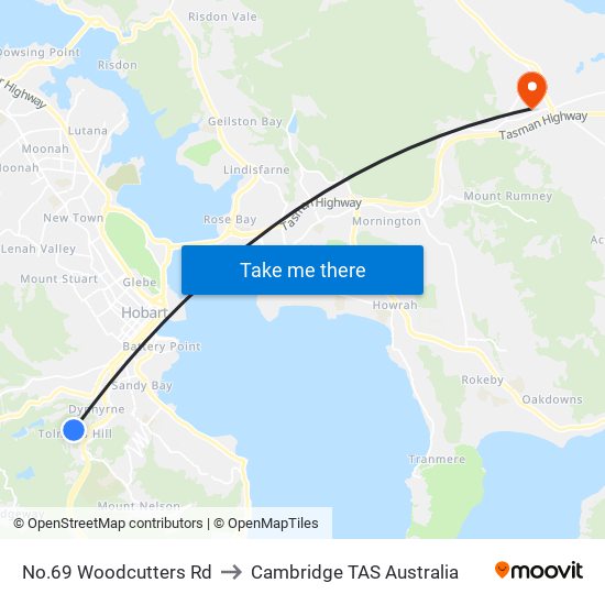 No.69 Woodcutters Rd to Cambridge TAS Australia map