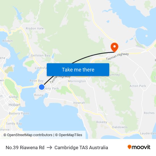 No.39 Riawena Rd to Cambridge TAS Australia map