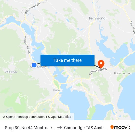Stop 30, No.44 Montrose Rd to Cambridge TAS Australia map